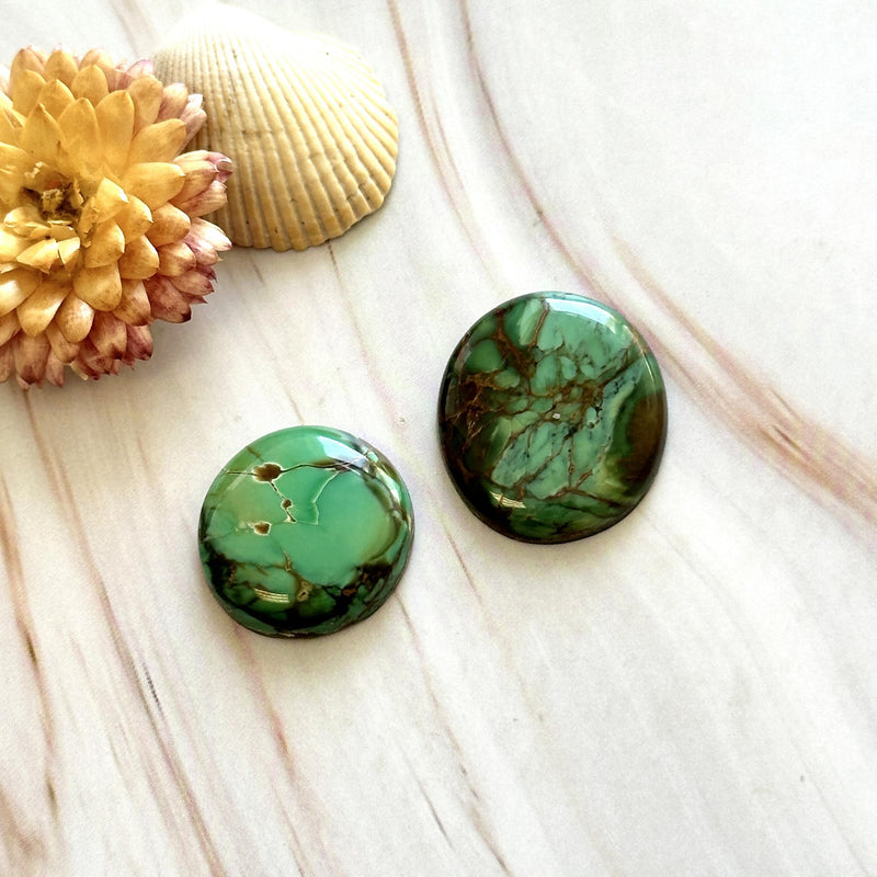 Large Deep Green Round Crescent Lake Variscite, Set of 2 Background