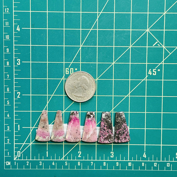 Medium Pink Petal Cobaltoan Calcite, Set of 6 Dimensions