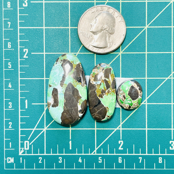 Large Lime Green Mixed Carico Lake Turquoise, Set of 3 Dimensions