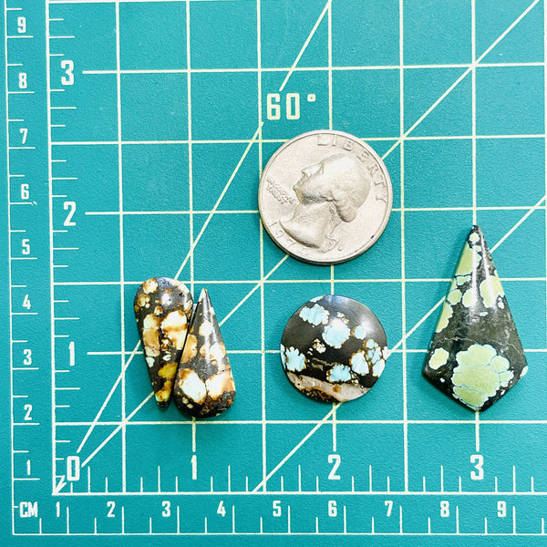 Medium Mixed Mixed Mixed Turquoise, Set of 4 Dimensions