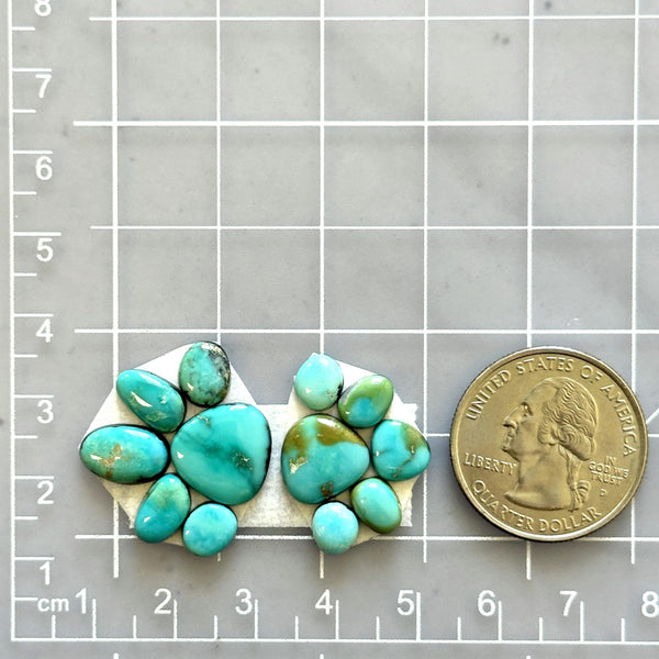Small Sky Blue Mixed Lone Mountain Turquoise, Set of 12 Dimensions