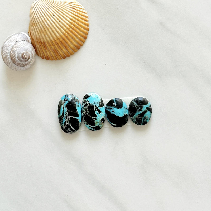 Medium Ocean Blue Oval Yungai Turquoise, Set of 4 Background