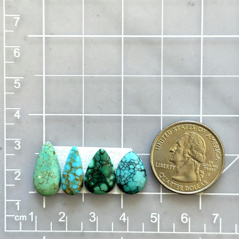 Small Sky Blue Teardrop Mixed Turquoise, Set of 4 Dimensions