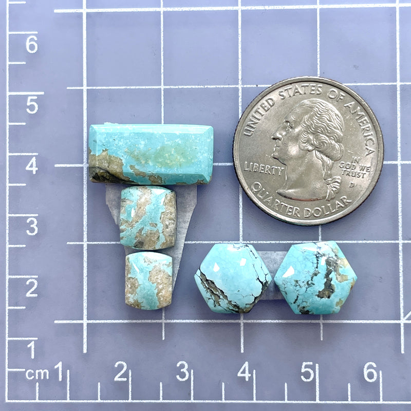 Small Sky Blue Mixed Sand Hill Turquoise, Set of 5 Dimensions