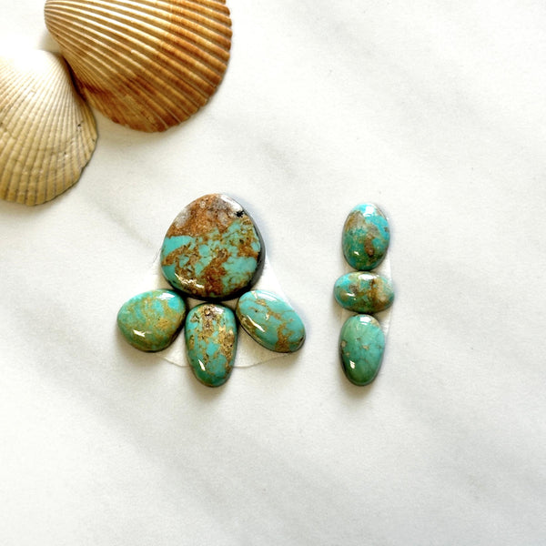 Small Sea Green Mixed Tyrone Turquoise, Set of 7 Background