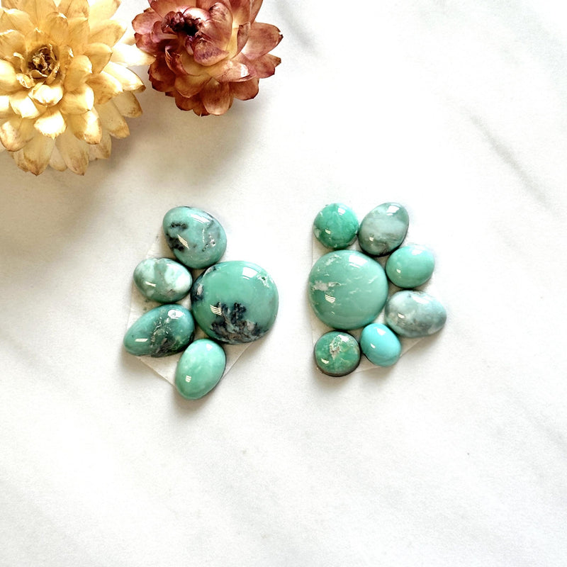 Small Faint Green Mixed Broken Arrow Variscite, Set of 12 Background