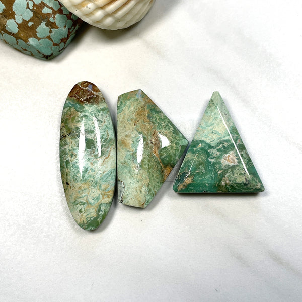 Large Mint Green Mixed Crescent Lake Variscite, Set of 3 Background