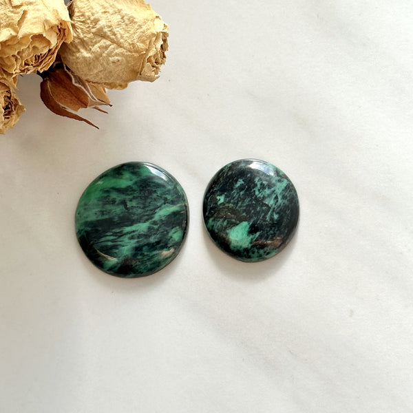 Large Deep Green Round Crescent Lake Variscite, Set of 2 Background
