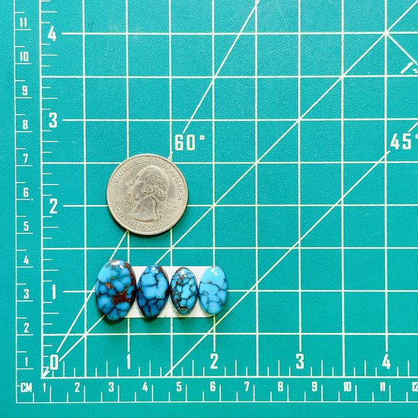 Small Ocean Blue Oval Prince Egyptian Turquoise, Set of 4 Dimensions