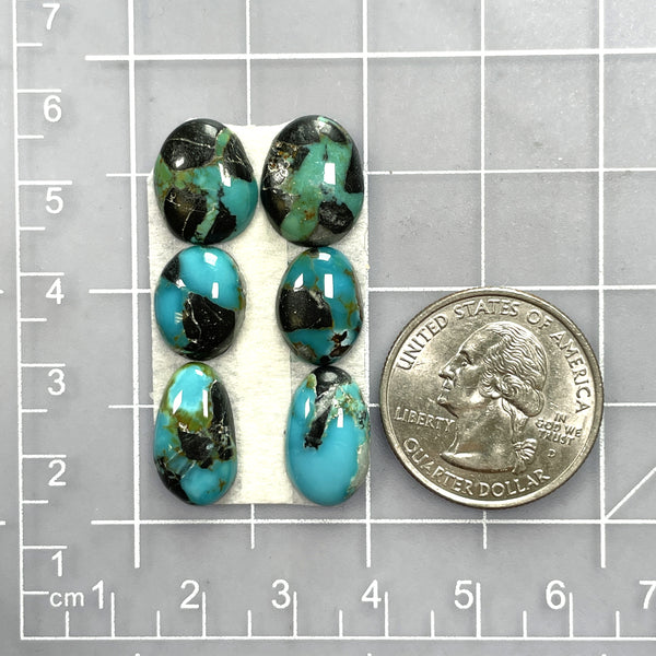 Small Ocean Blue Mixed Blue Moon Turquoise, Set of 6 Dimensions