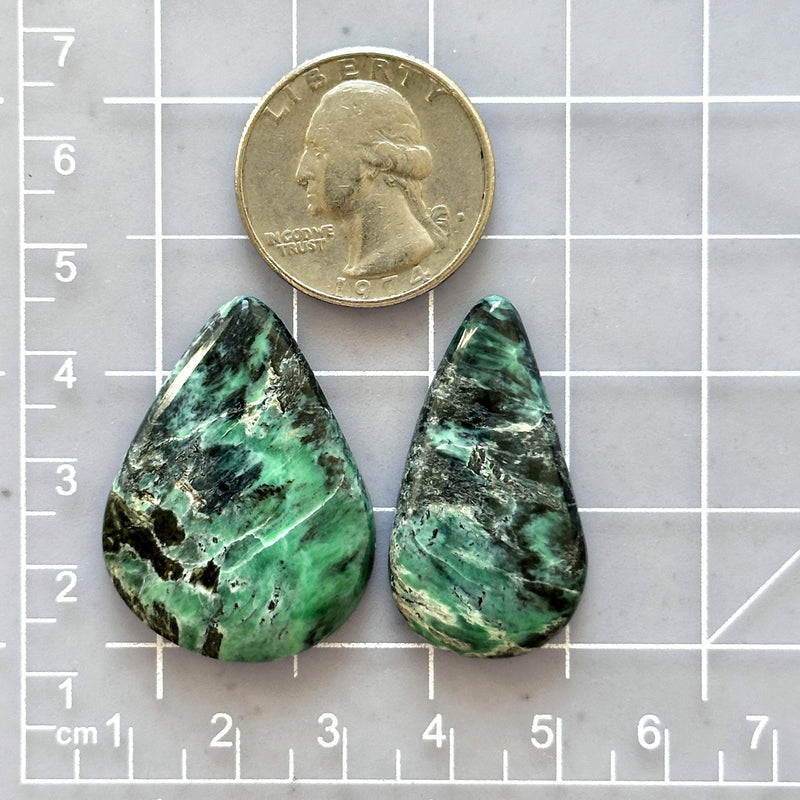 Large Deep Green Teardrop Crescent Lake Variscite, Set of 2 Dimensions