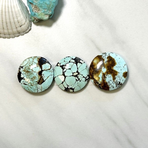 Large Sky Blue Round Yungai Turquoise, Set of 3 Background