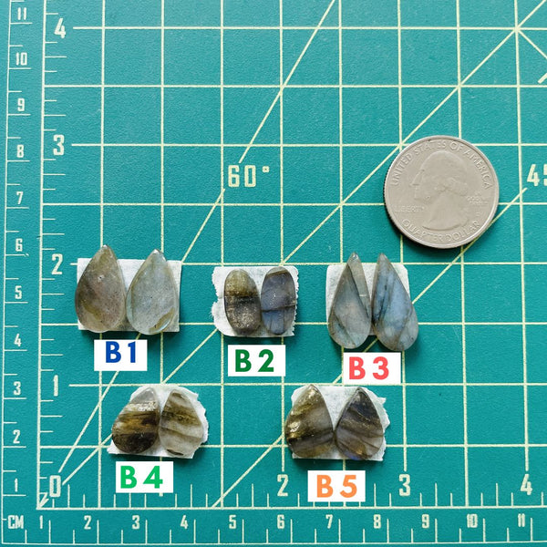 4. Medium Teardrop Labradorite, Set of 2 - 111023