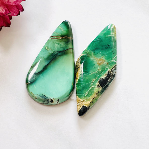 Large Deep Green Mixed Crescent Lake Variscite, Set of 2 Background