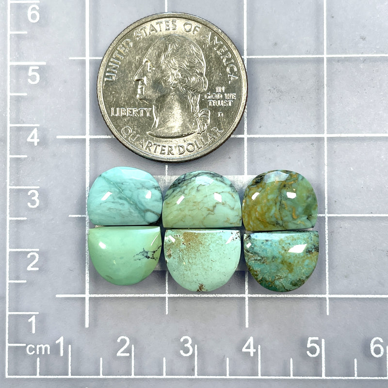 Small Faint Green Half Moon Mixed Turquoise, Set of 6 Dimensions