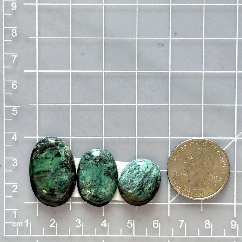 Large Ocean Blue Oval Crescent Lake Variscite, Set of 3 Dimensions