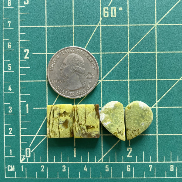 Medium Lime Green Mixed Green Opal, Set of 4 Dimensions