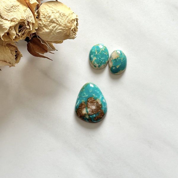 Small Deep Green Mixed Fox Turquoise, Set of 3 Background