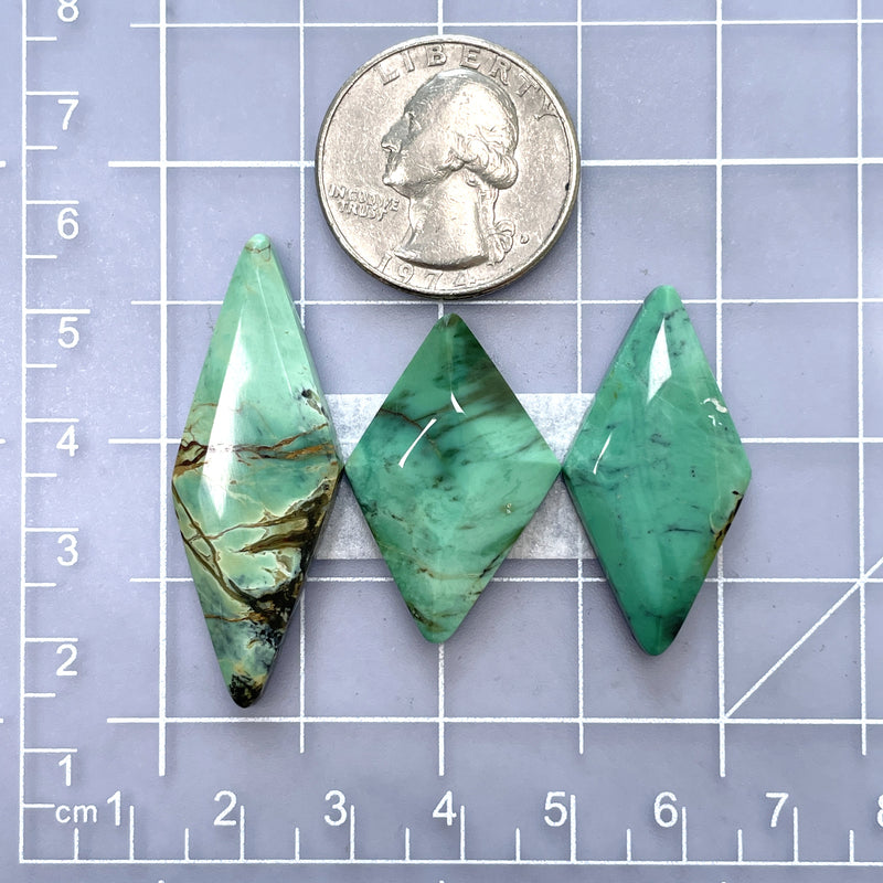 Large Mint Green Diamond Crescent Lake Variscite, Set of 3 Dimensions