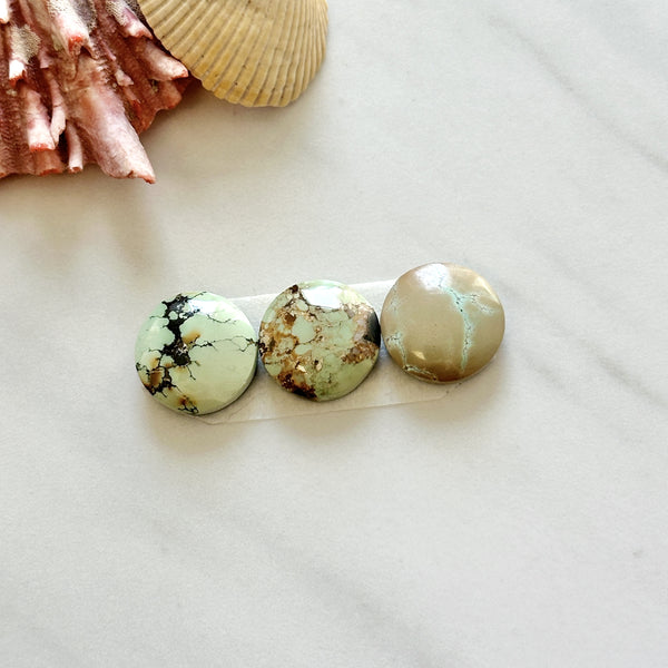 Small Pale Brown Round Treasure Mountain Turquoise, Set of 3 Background