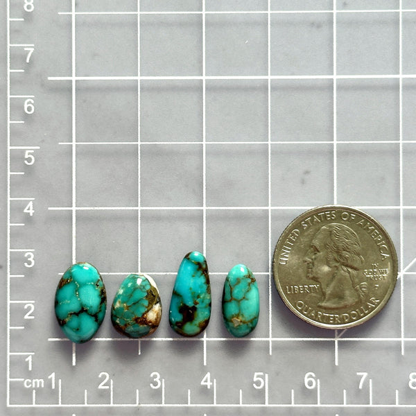 Small Ocean Blue Mixed Tyrone Turquoise, Set of 4 Dimensions