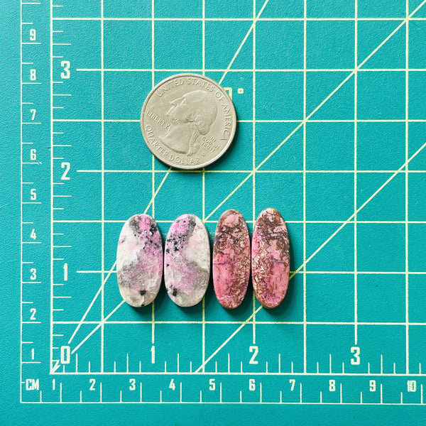 Large Pink Surfboard Cobaltoan Calcite, Set of 4 Dimensions