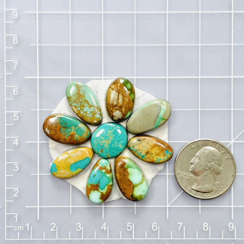 Small Mixed Mixed Royston Turquoise, Set of 9 Dimensions