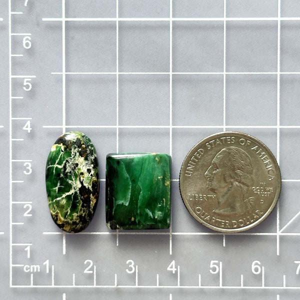 Large Deep Green Mixed Crescent Lake Variscite, Set of 2 Dimensions