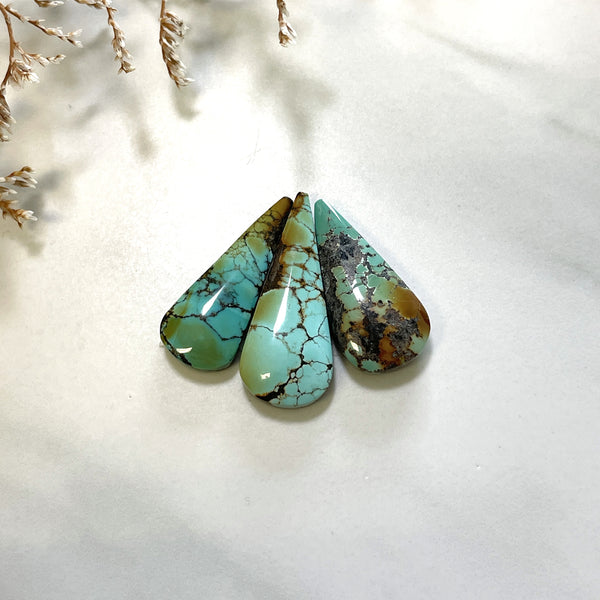 Large Sky Blue Teardrop Treasure Mountain Turquoise, Set of 3 Background