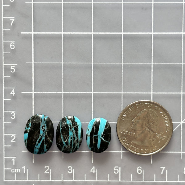 Small Ocean Blue Oval Blue Moon Turquoise, Set of 3 Dimensions