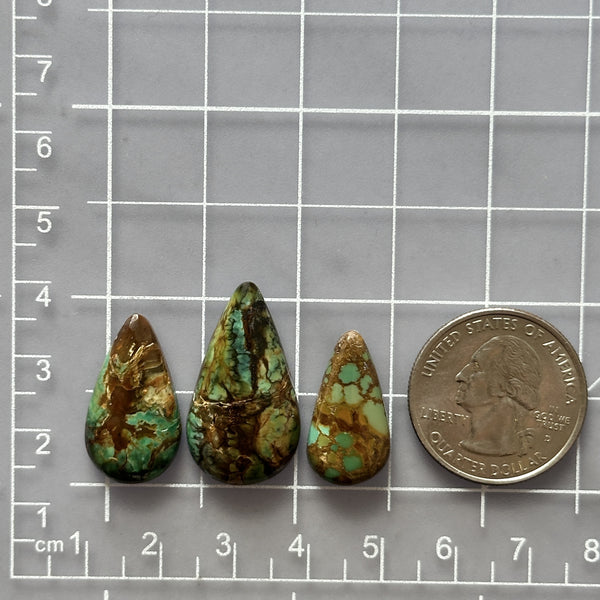 Large Earth Brown Teardrop Treasure Mountain Turquoise, Set of 3 Dimensions