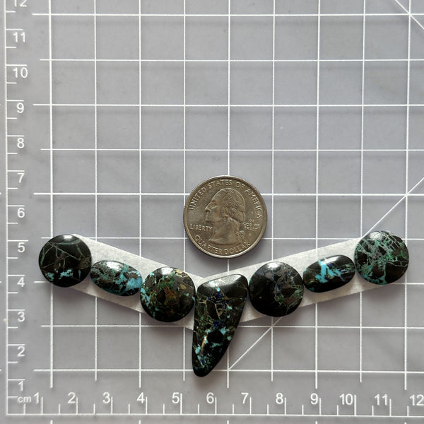 Small Ocean Blue Mixed Blue Moon Turquoise, Set of 7 Dimensions