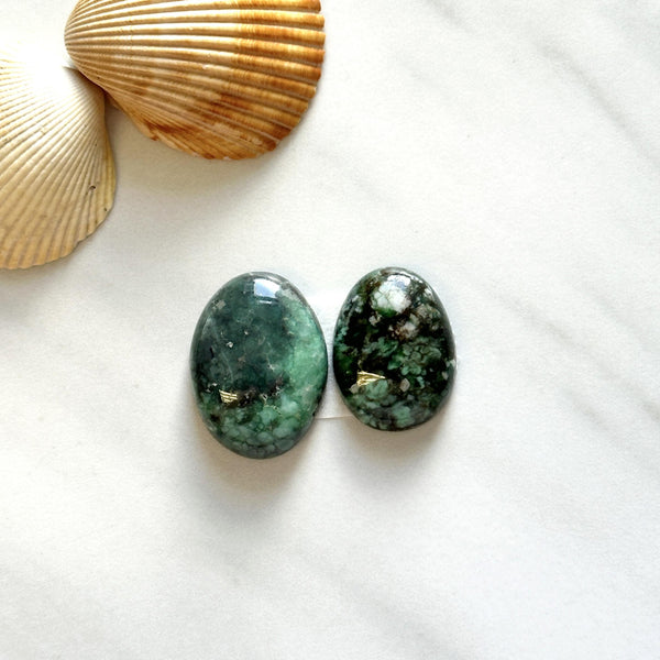 Large Deep Green Oval Broken Arrow Variscite, Set of 2 Background