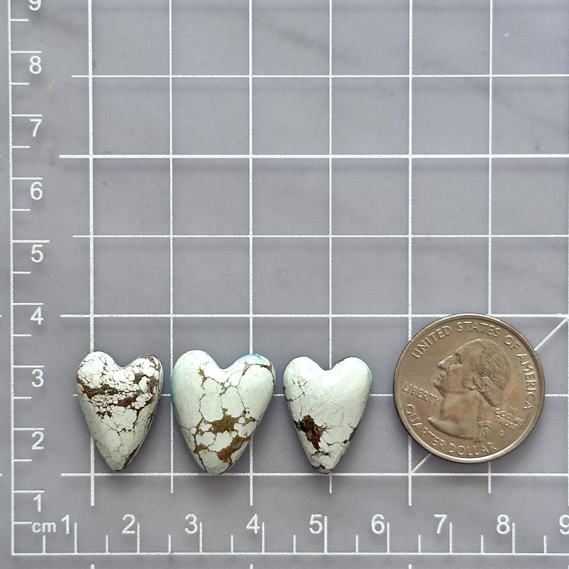 Medium Faint Blue Heart Sand Hill Turquoise, Set of 3 Dimensions