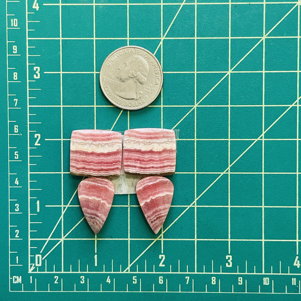 Medium Pink Mixed Rhodochrosite, Set of 4 Dimensions