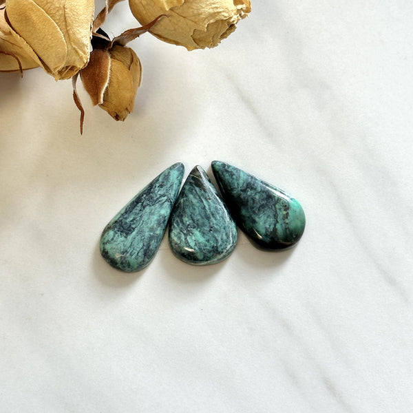 Large Deep Blue Teardrop Crescent Lake Variscite, Set of 3 Background