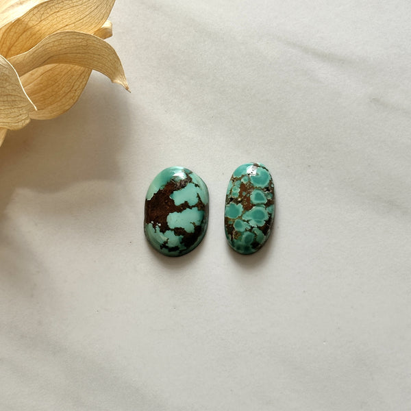 Medium Bamboo Green Oval Bamboo Mountain Turquoise, Set of 2 Background