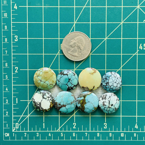 Medium Mixed Round Mixed Turquoise, Set of 8 Dimensions