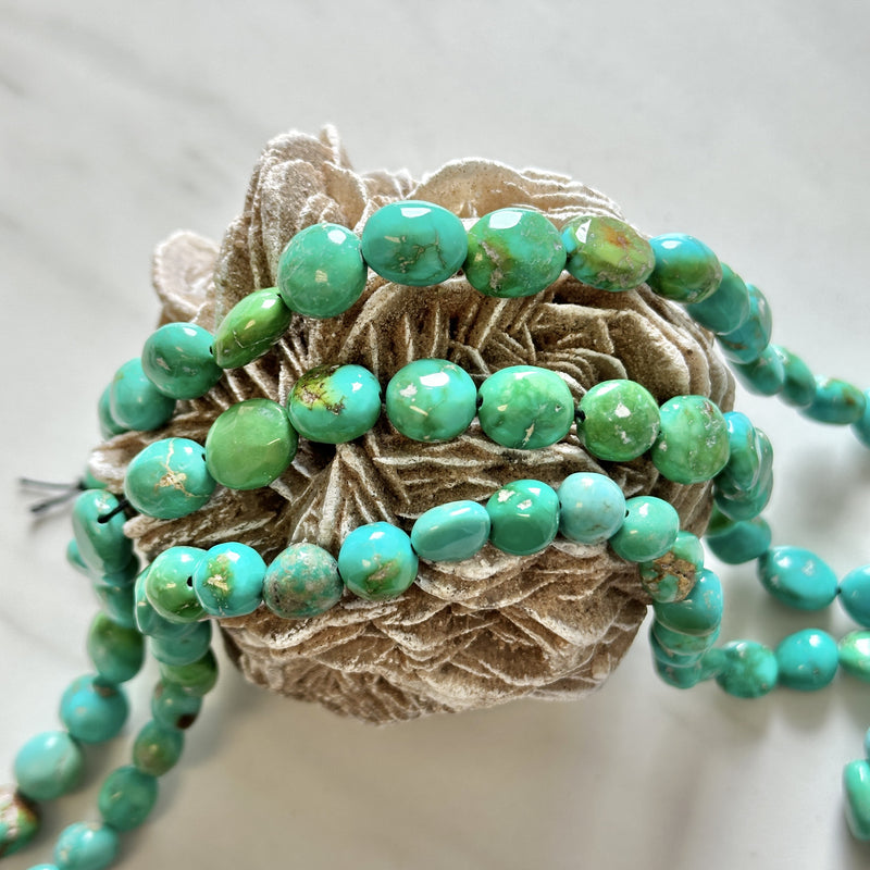 Blue Sonoran Gold Turquoise Smooth Nugget Beads