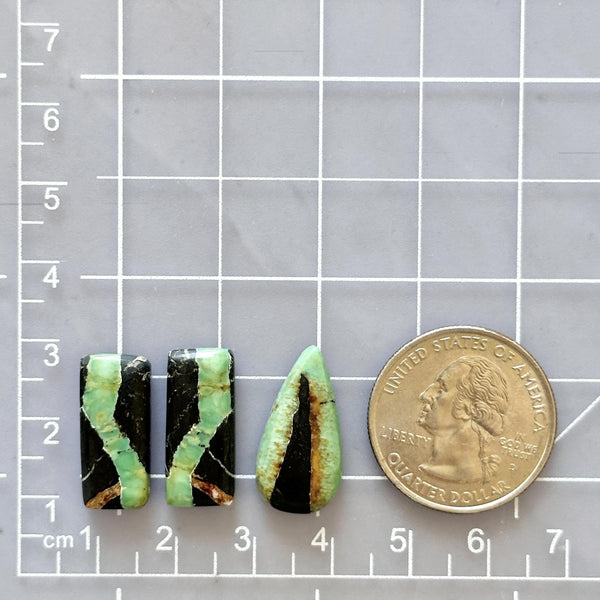 Medium Sea Green Mixed Crescent Lake Variscite, Set of 3 Dimensions