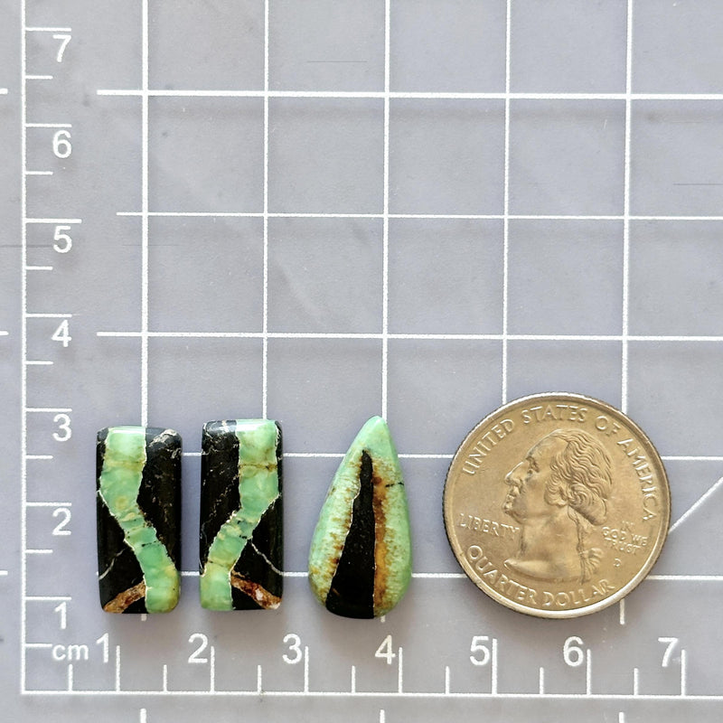 Medium Sea Green Mixed Crescent Lake Variscite, Set of 3 Dimensions