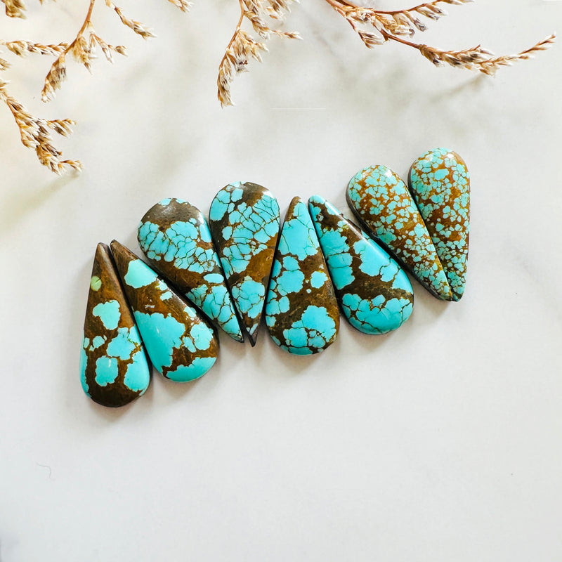 Large Sky Blue Teardrop Number 8 Turquoise, Set of 8