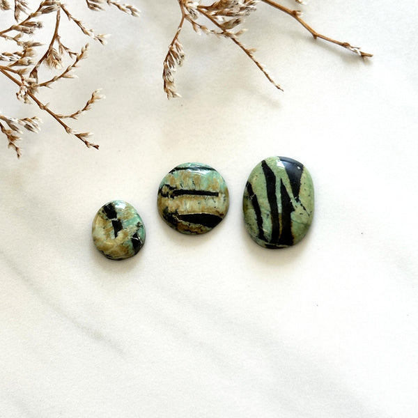 Small Sea Green Mixed Crescent Lake Variscite, Set of 3 Background