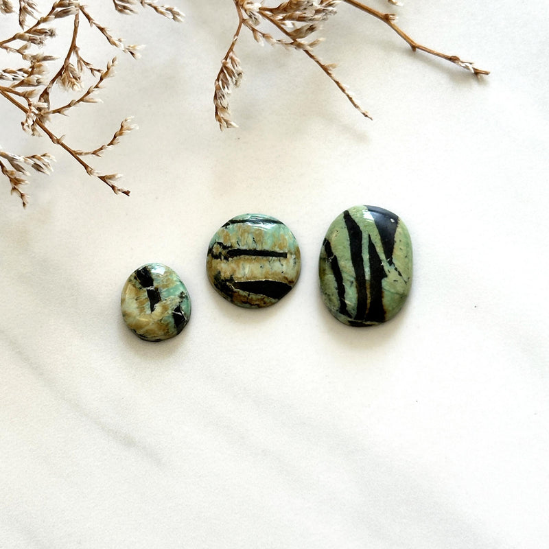 Small Sea Green Mixed Crescent Lake Variscite, Set of 3 Background