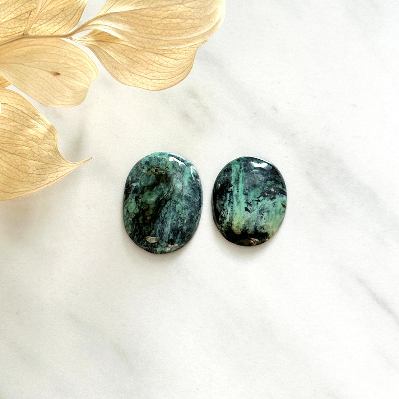 Medium Deep Blue Freeform Crescent Lake Variscite, Set of 2 Background