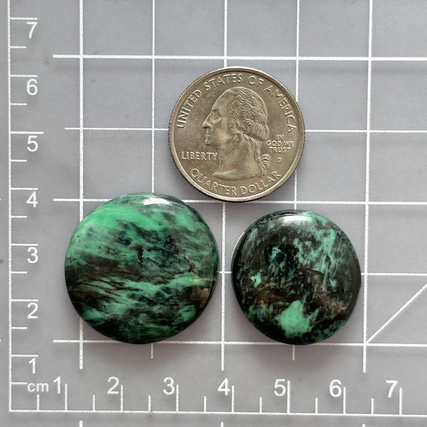 Large Deep Green Round Crescent Lake Variscite, Set of 2 Dimensions