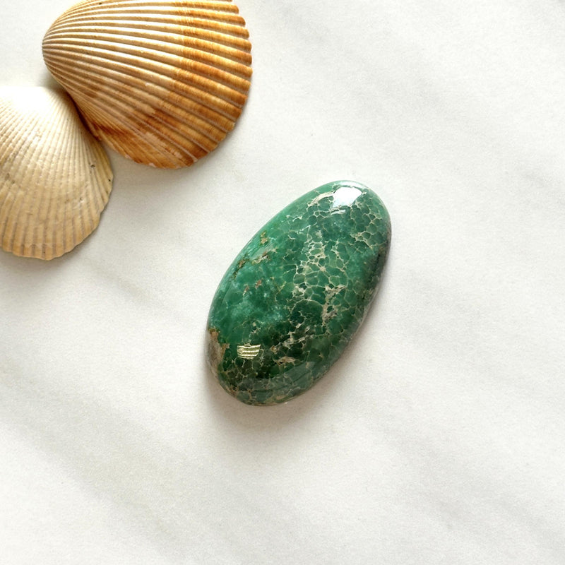 Large Deep Green Oval Broken Arrow Variscite Background