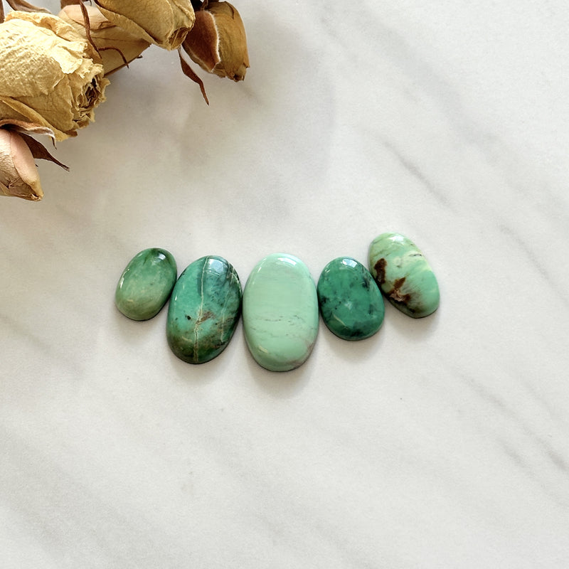 Medium Mint Green Oval Crescent Lake Variscite, Set of 5 Background