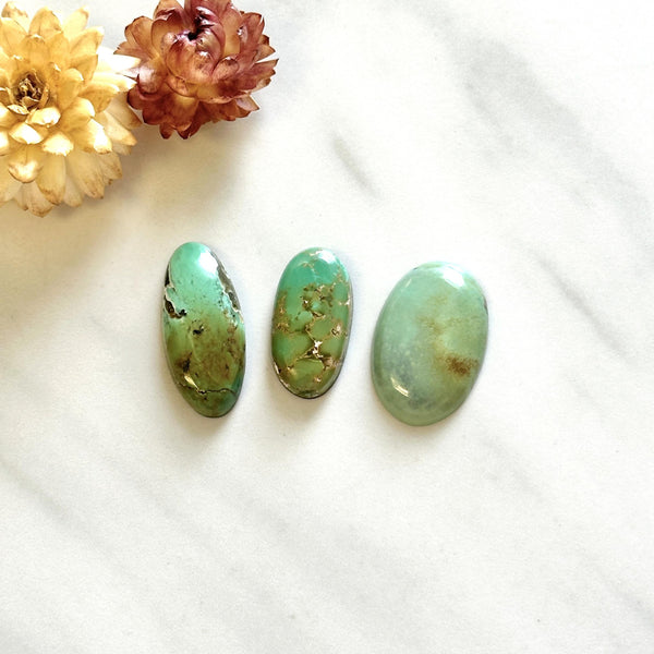 Large Mint Green Oval Crescent Lake Variscite, Set of 3 Background