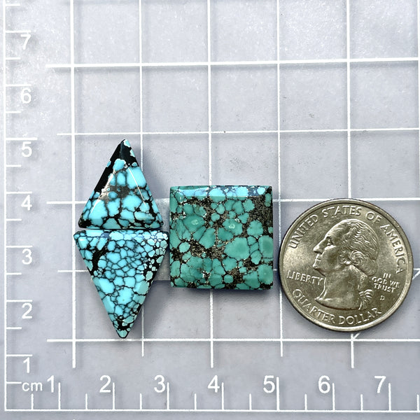 Medium Ocean Blue Mixed Yungai Turquoise, Set of 3 Dimensions